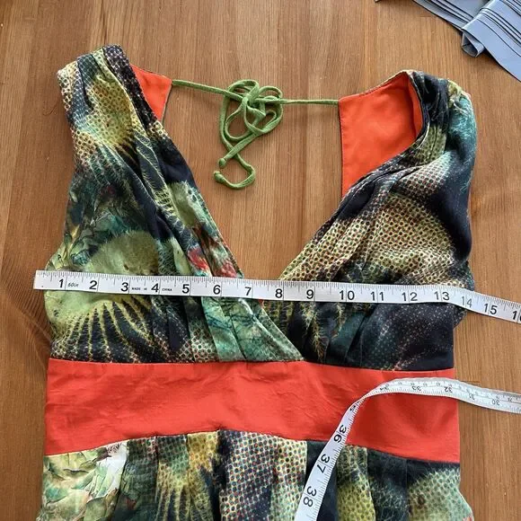 Eva Franco Anthropologie Dress Size 4 Succulents Green Orange Tie Back Western - Picture 15 of 16
